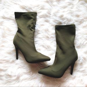 Olive Pull On Stiletto Ankle Boot